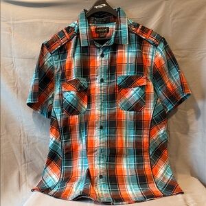 Helix Men's Vibrant Plaid Shirt - Orange, Blue, Black
